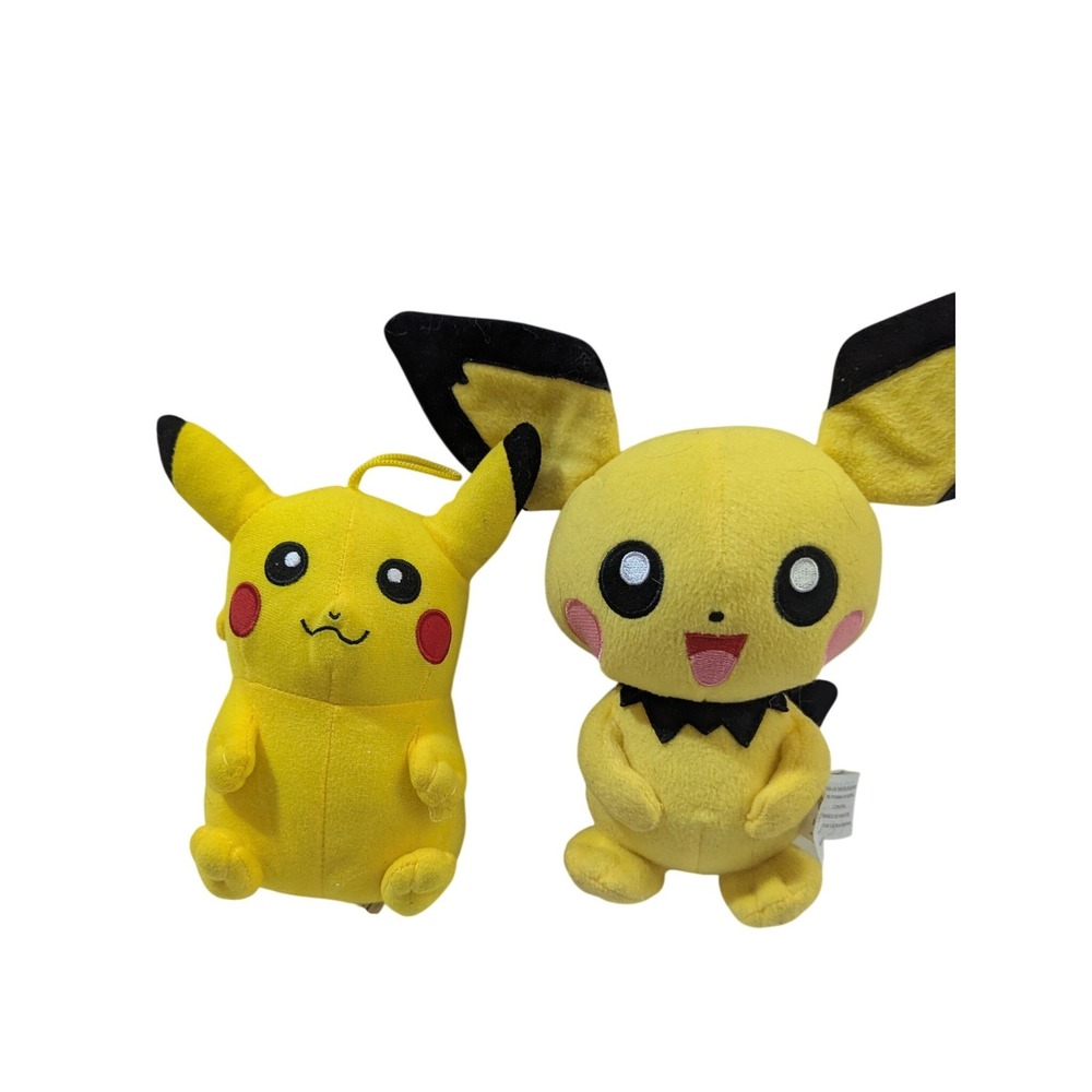 Pokemon TOMY Pikachu and Pichu Plush Stuffed Animal Set Yellow 6-8 Inch
